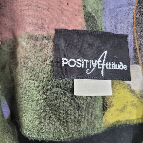 Vintage 90s Shirt Dress Size 14 16 XL Art to Wear Midi Long Green Button Front - Picture 8 of 9